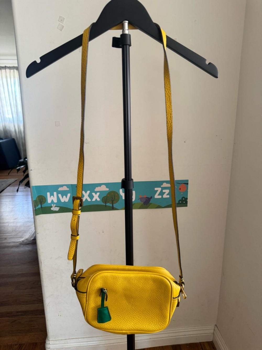 J.Crew Yellow Leather Crossbody Bag with Green Charm Accent